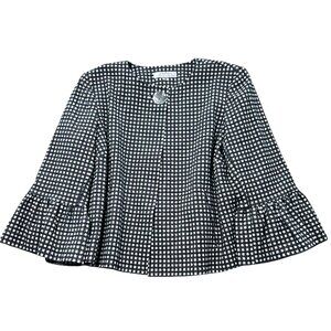TAHARI Womens Black & White Checked Jacket Size 18W Bell Sleeves Button Closure